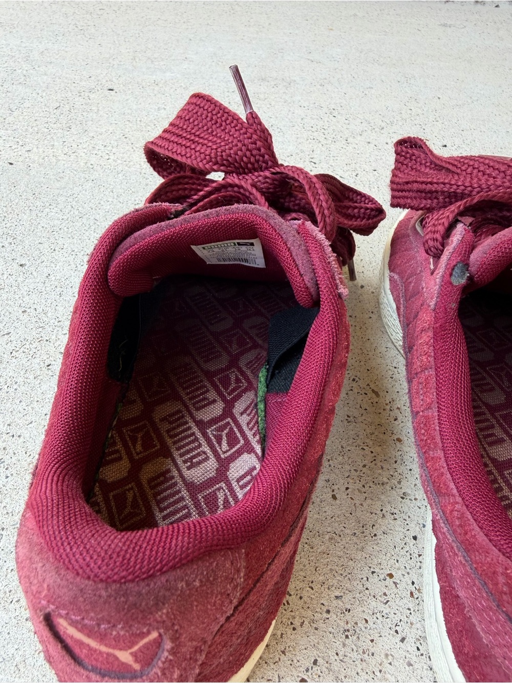 Puma Suede Heart Quilted Burgundy Ribbon Lace Sneakers Womens Size 10 - Picture 6 of 11